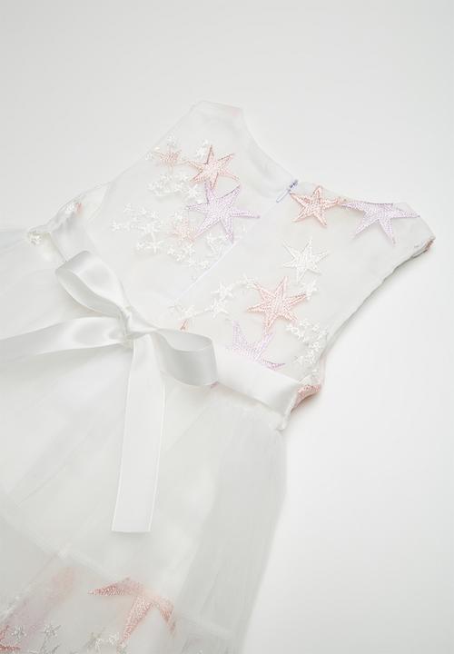 Pop Candy - Embroidered flower & star dress - white
