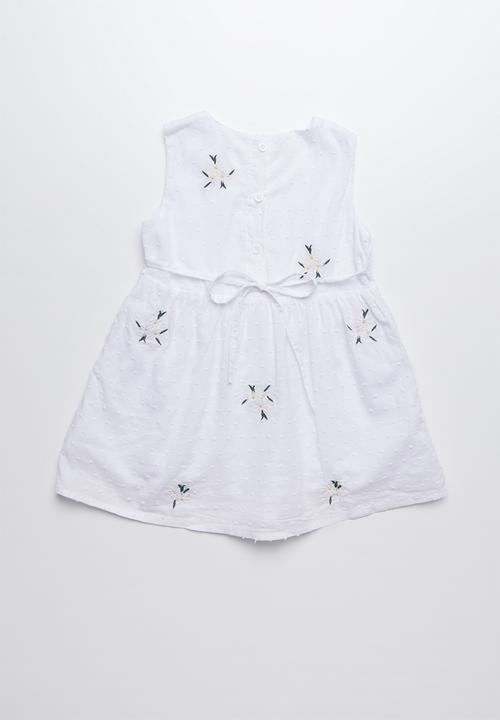 Pop Candy - Printed sleeveless dress with embroidered detailing - white