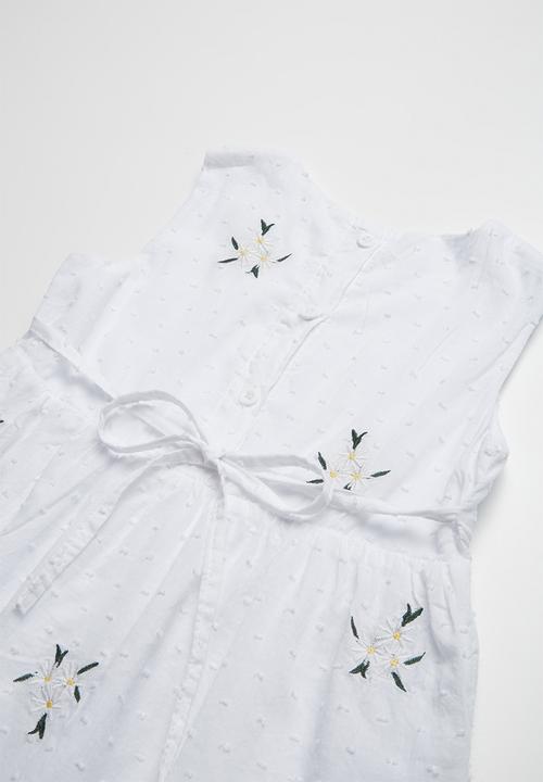 Pop Candy - Printed sleeveless dress with embroidered detailing - white