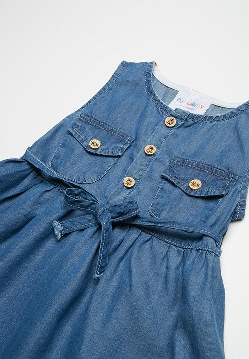Pop Candy - Denim sleeveless dress with button up closure - blue 