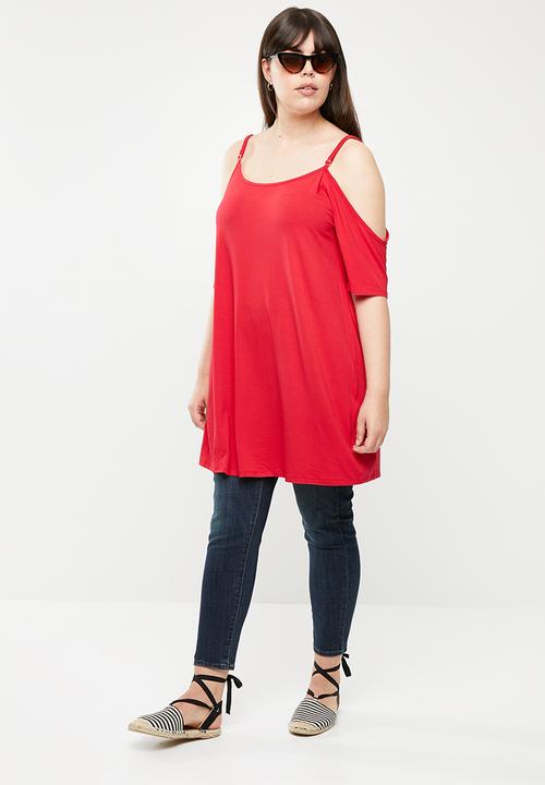 edit Plus - Cold shoulder tunic - red