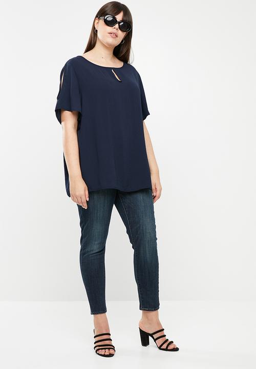 edit Plus - Cold shoulder tunic - navy