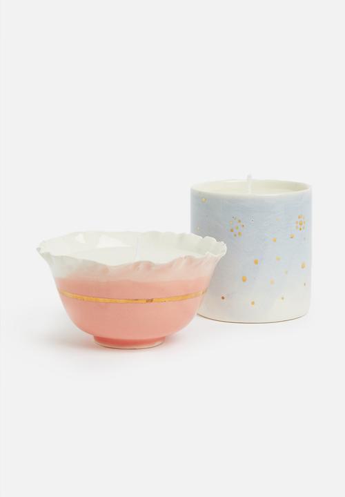Urchin Art - Bowl candle - pink/gold