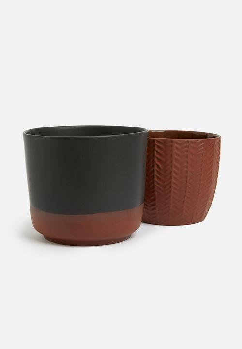 Urchin Art - Large coco pot - black/terracotta