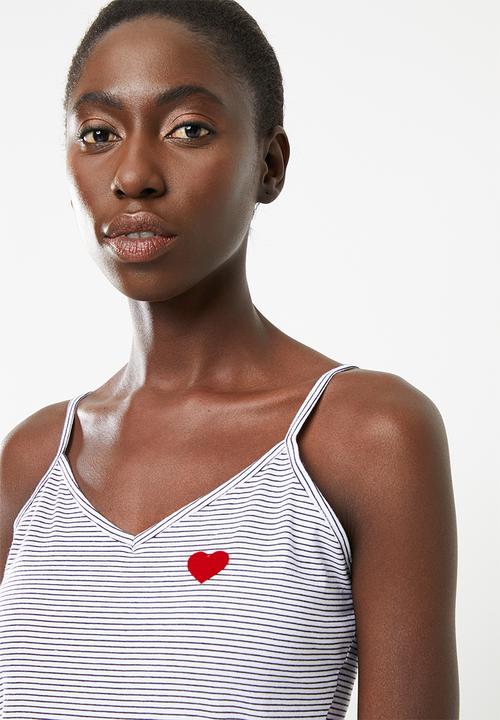 New Look - Heart stripe short set - white & red
