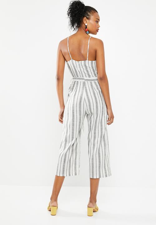 Superbalist - Linen blend striped jumpsuit - navy and white stripe