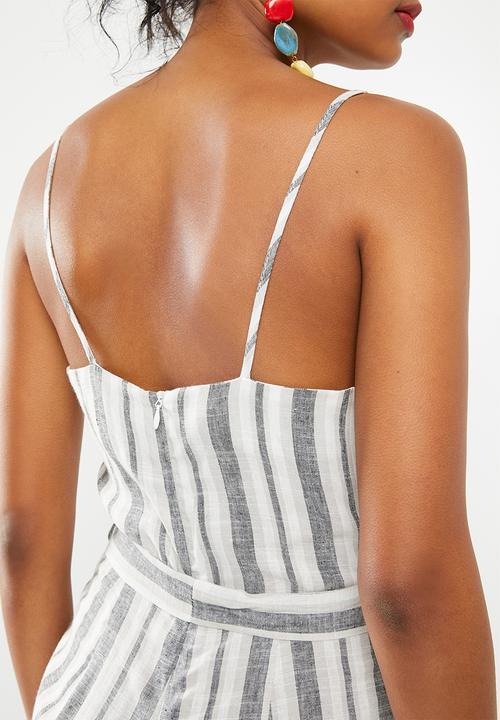 Superbalist - Linen blend striped jumpsuit - navy and white stripe