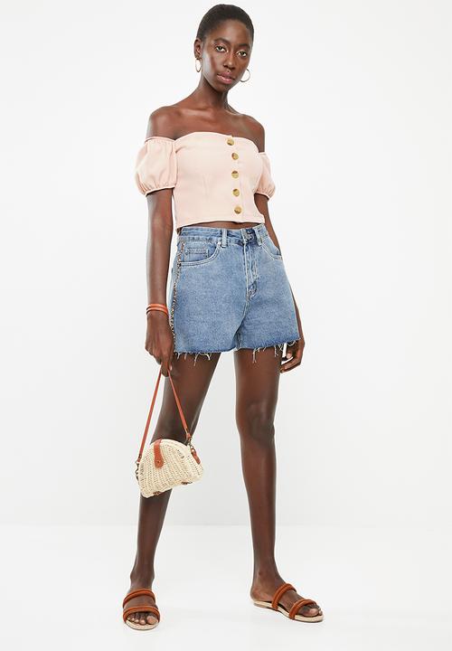 STYLE REPUBLIC - Front button bardot top - pink