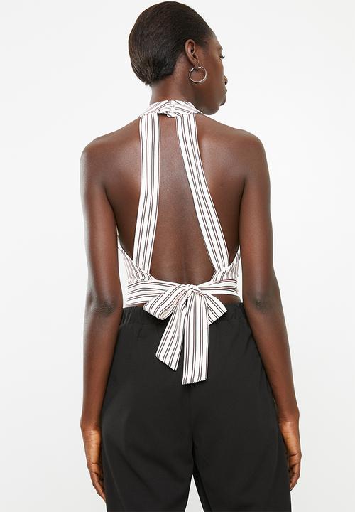 STYLE REPUBLIC - Cross front crop top - pink & white