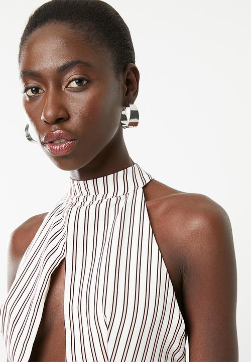 STYLE REPUBLIC - Cross front crop top - pink & white