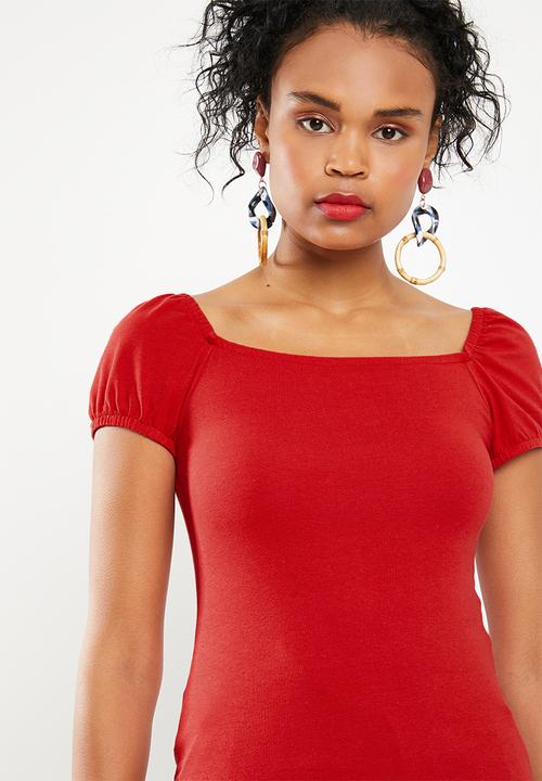 Superbalist - Puff sleeve knit tee - red