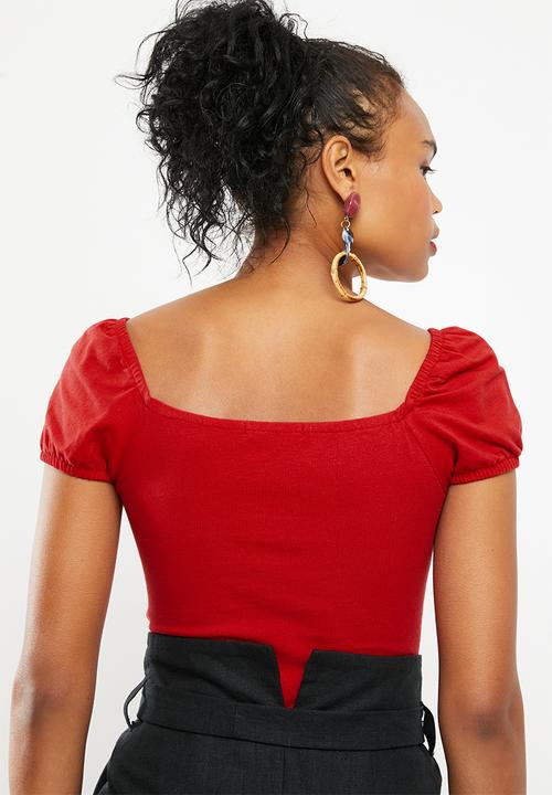 Superbalist - Puff sleeve knit tee - red