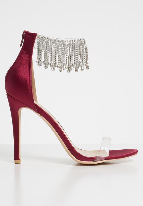 burgundy embellished heels