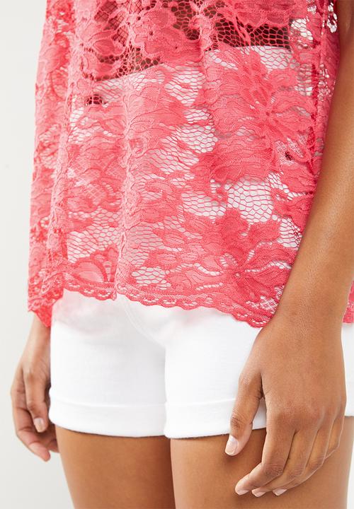 Jacqueline de Yong - Juan short sleeve lace top - red