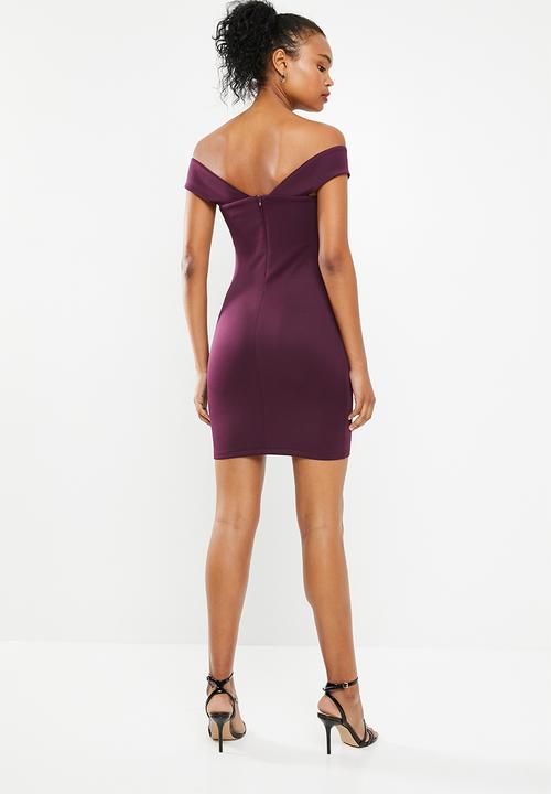 Superbalist - Wrap front bodycon dress with strap detail - burgundy 