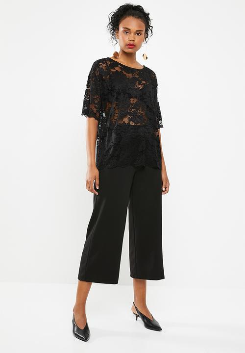 Jacqueline de Yong - Juan short sleeve lace top - black