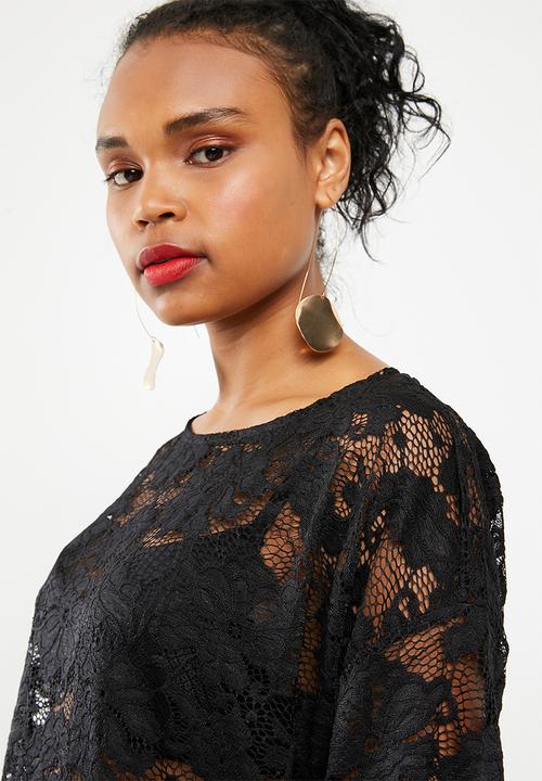 Jacqueline de Yong - Juan short sleeve lace top - black