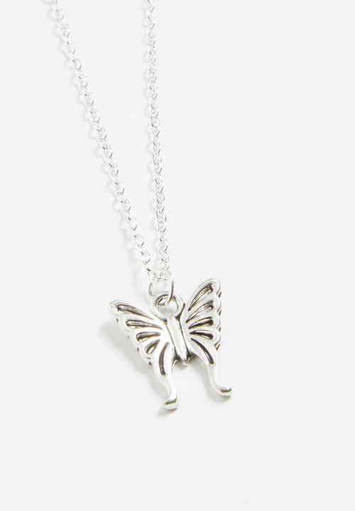 Jewels and Lace - Butterfly necklace - silver