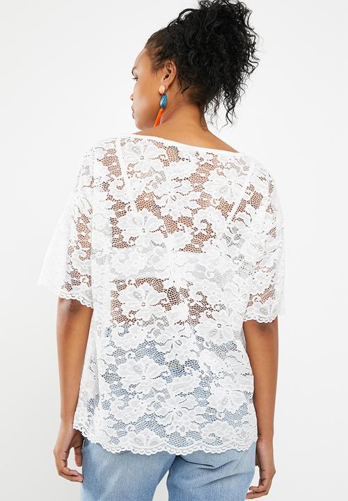 Jacqueline de Yong - Juan short sleeve lace top - white
