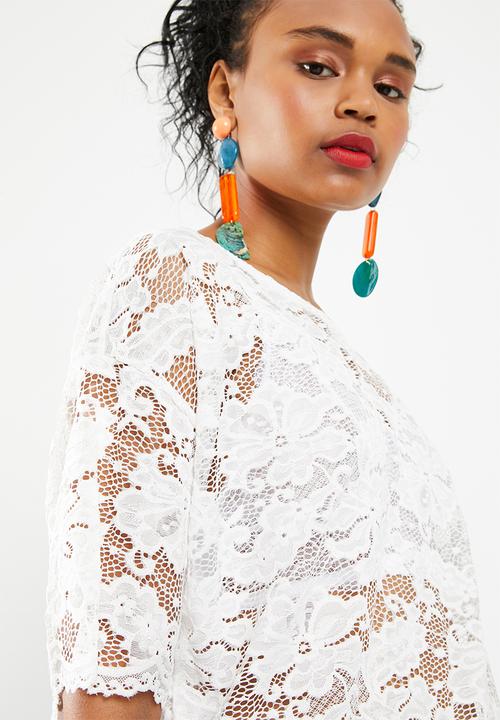 Jacqueline de Yong - Juan short sleeve lace top - white