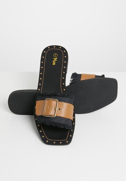 Plum - Buckle detail sandals - tan & black 