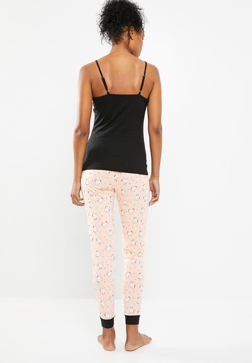 New Look - Unicorn jogger pyjama set - black & pink 