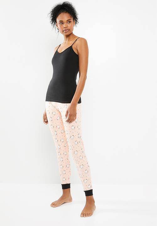New Look - Unicorn jogger pyjama set - black & pink 