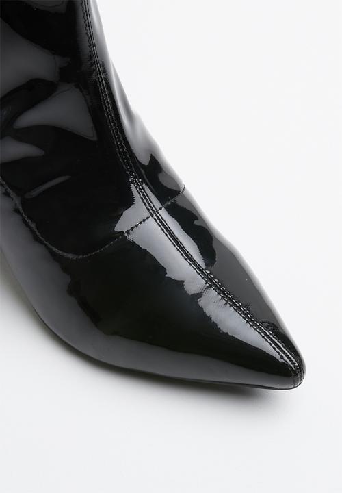 Missguided - Mid heel sock boot patent - black