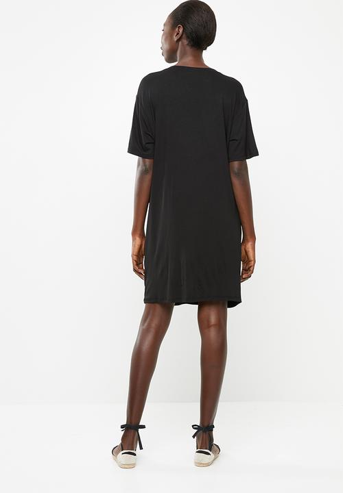 Superbalist - T-shirt dress with tie front - black