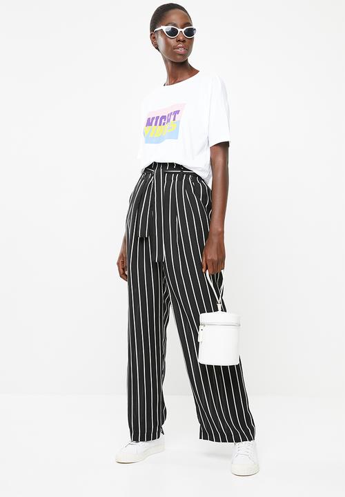Superbalist - Wide leg pant - black and white stripe