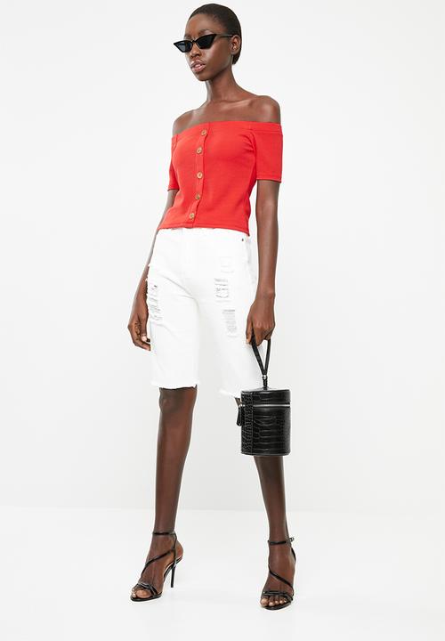 Superbalist - Fitted off the shoulder button through top - red
