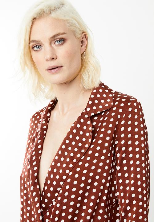 Missguided - Spot print blazer bodysuit - brown