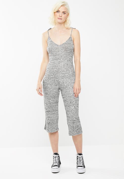 Missguided - Grey tie strappy rib culotte jumpsuit - grey