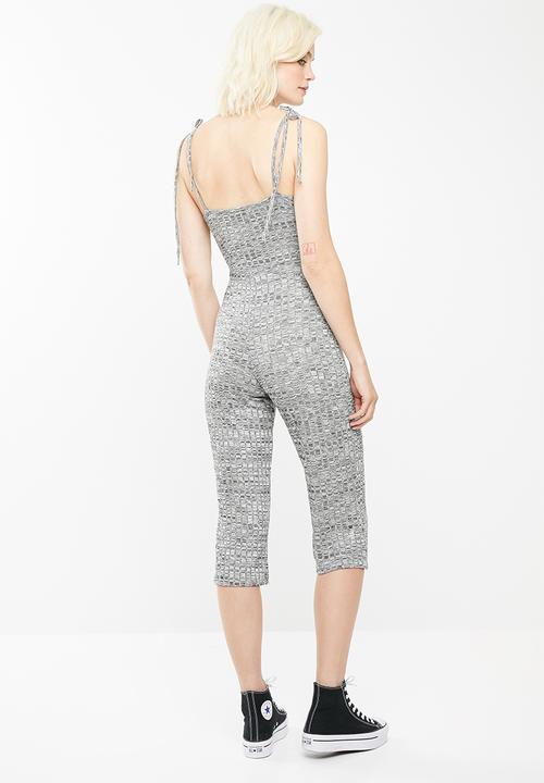 Missguided - Grey tie strappy rib culotte jumpsuit - grey