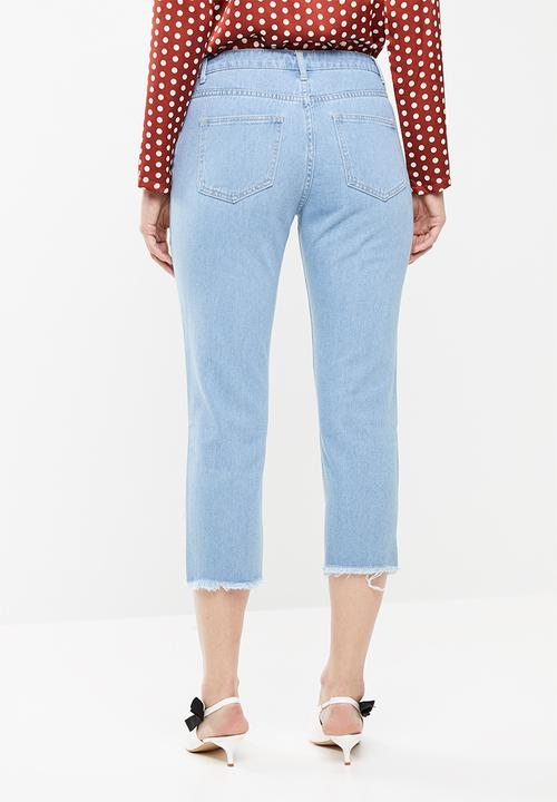 Missguided - Mid rise cropped straight leg jean - blue