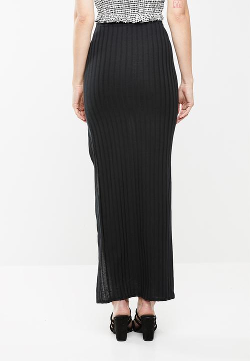 Missguided - Ribbed slit front maxi skirt - black