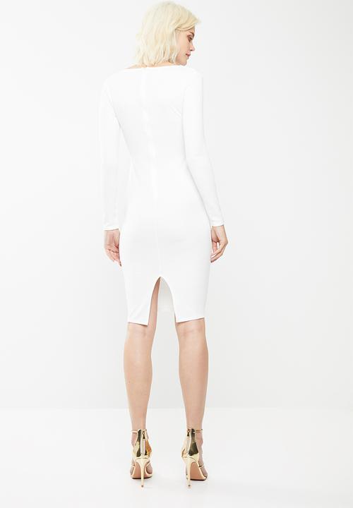 Missguided - Ponte long sleeve midi dress - white