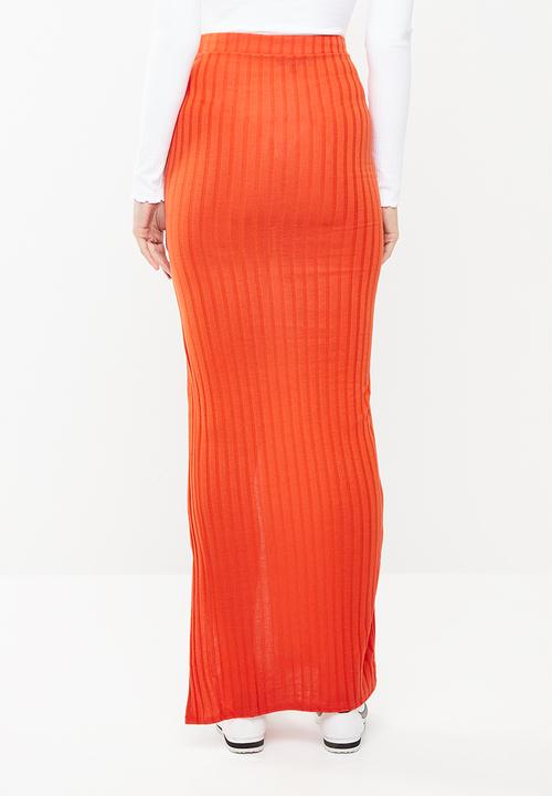 Missguided - Ribbed slit front maxi skirt - orange