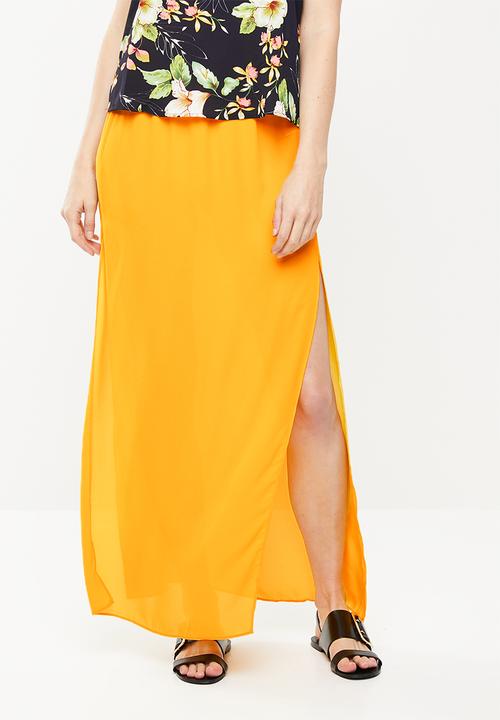 Missguided - Double split side maxi skirt - yellow