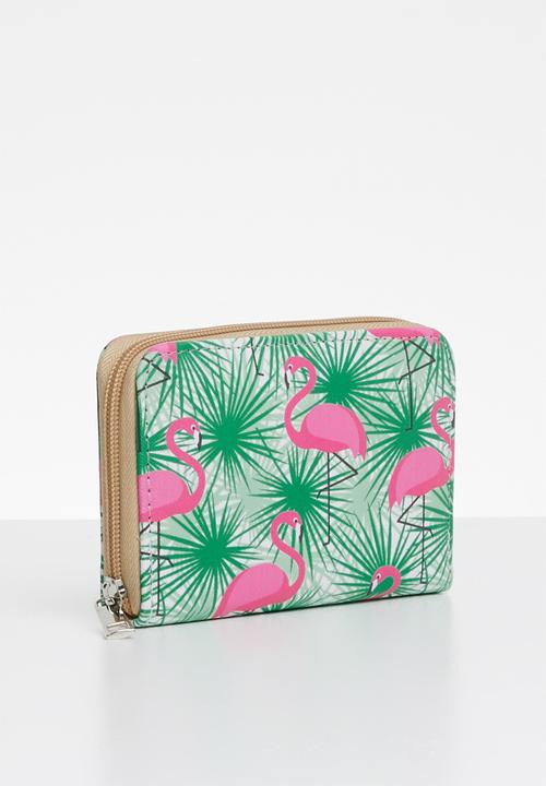 Pop Candy - Flamingo printed purse - green & pink