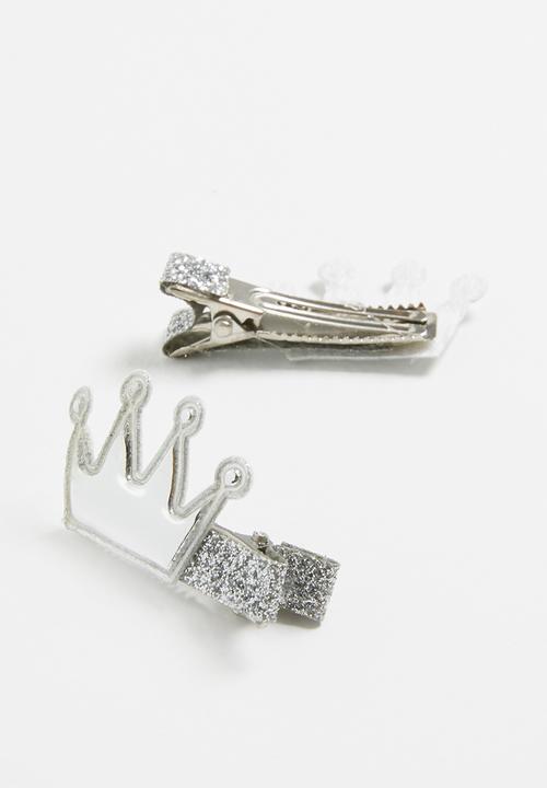 Pop Candy - Crown detailed hair clips - silver