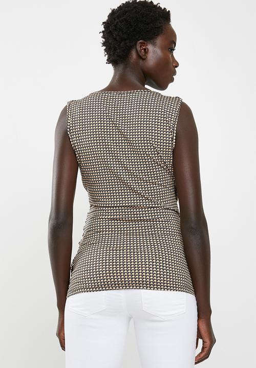 edit - Wrap over sleeveless top - black & beige