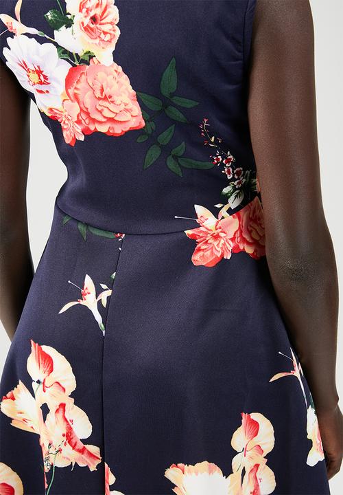 edit - Wrap front fit and flare dress - navy floral