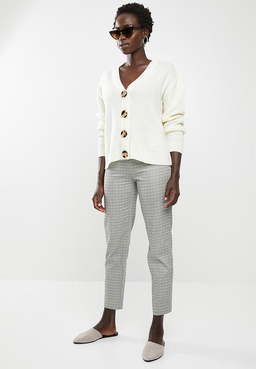 edit - Straight cut printed trousers - cream & black 