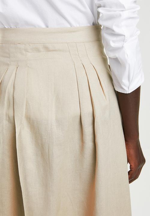 edit - Linen look button down skirt - beige