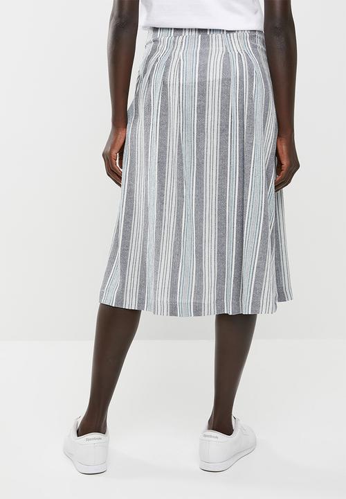 edit - Linen look button down skirt - blue