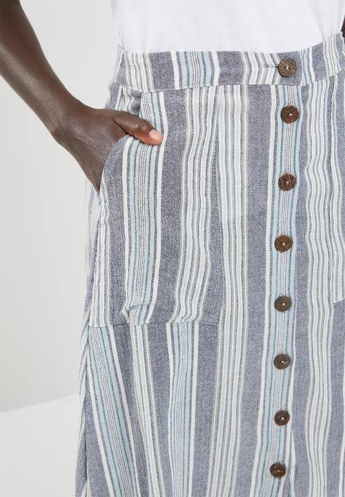edit - Linen look button down skirt - blue