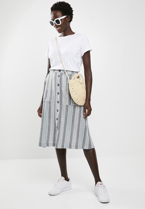 edit - Linen look button down skirt - blue