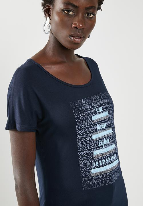 JEEP - Embroidery and print detail tee - navy