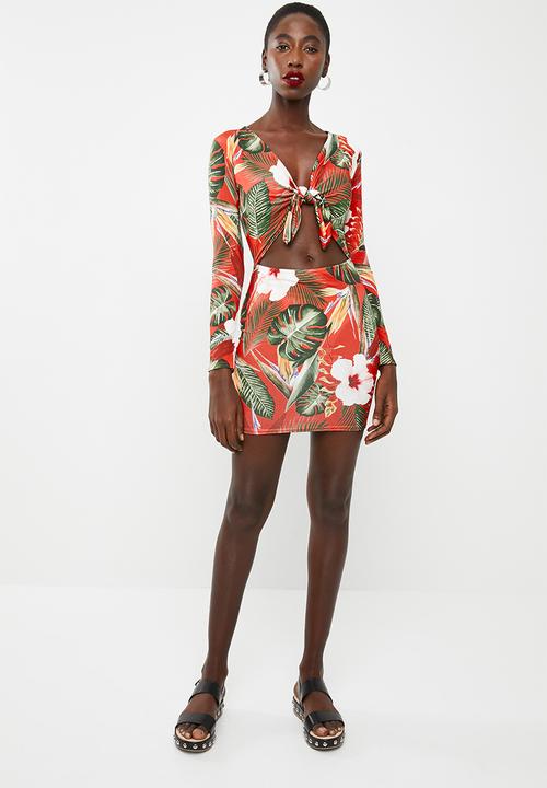 tropical print bodycon dress